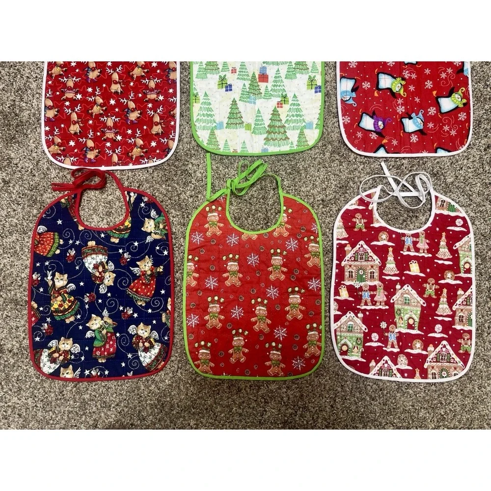 Lot Of 6 Quilted‎ Handmade Christmas Shirt protector Bib Large Size 12